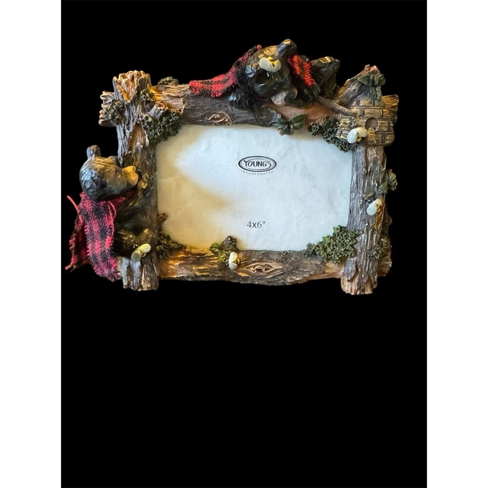 Vintage Young's Black Bear Frame 6x4 Photo Rustic Lodge Cabin Beehive Bees *READ